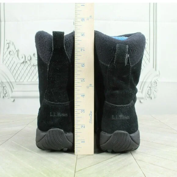 LL Bean Black Suede Pull On Side Zip Insulated Mid Calf Winter Boots Size 7 M - Picture 5 of 9
